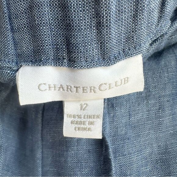 CHARTER CLUB Linen Pants Women 12 Pull On Wide Leg Stretch Waist Resort Beach - Picture 8 of 8